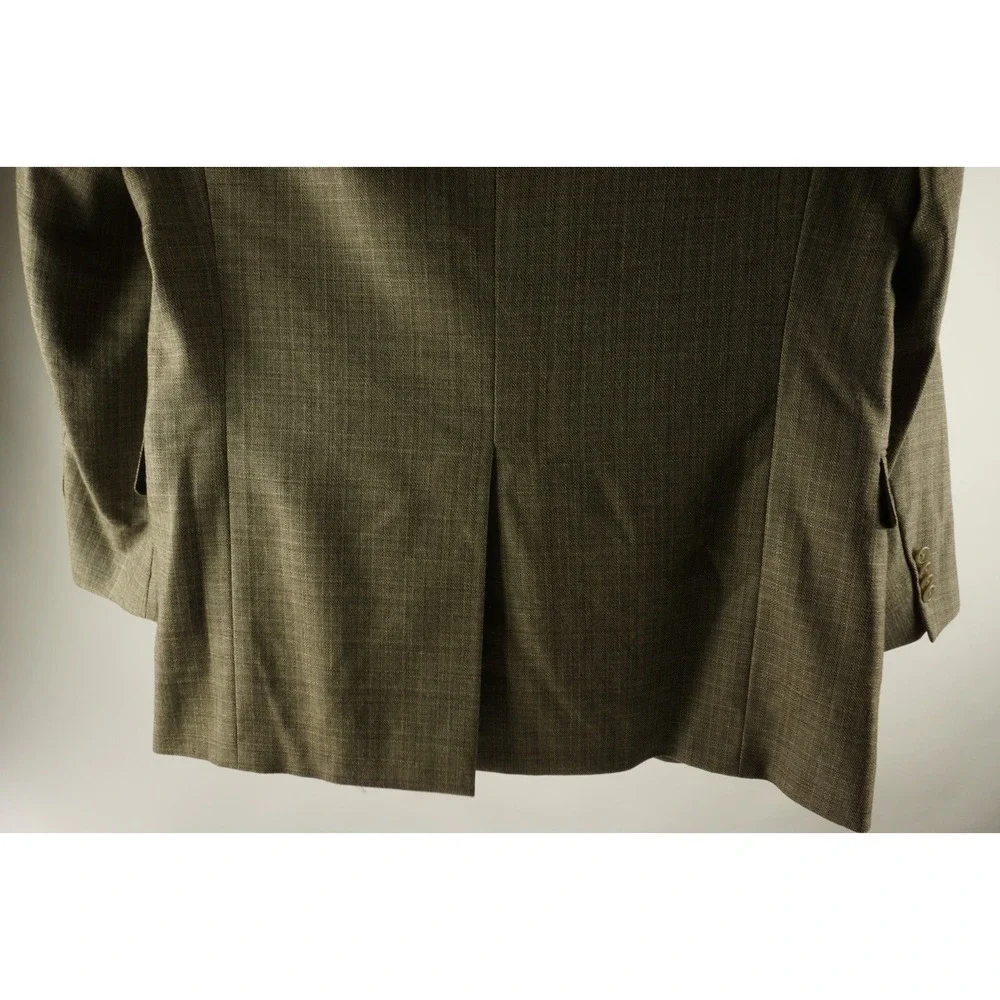 Hart Schaffner Marx Wool Linen Men's 40R Light Brown‎ Woven Plaid Vented Blazer